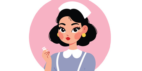 Obraz premium A determined nurse holds a pill bottle, radiating compassion and embodying dedicated healthcare professional. The illustrations uses soft lines and warm colors to convey a sense of comfort.
