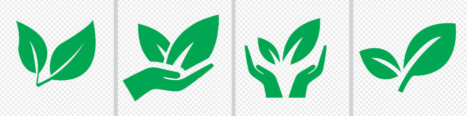 Green leaf icons set. save earth icon. Elements design for natural, eco, vegan, bio labels. Vector illustration.
