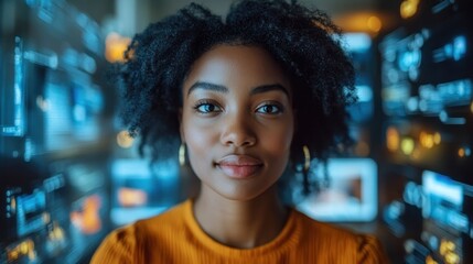 Portrait of Confident African American Woman in Advanced Technology Environment