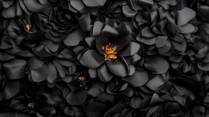 An elegant close-up image of black flowers adorned with gold accents, exuding luxury and sophistication while creating an intriguing visual contrast.