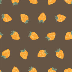 Seamless pattern with strawberry on color background. Natural delicious fresh ripe tasty fruit. Vector illustration for print, fabric, textile, banner, other design. Food concept.