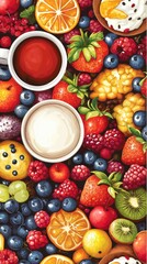 Colorful Arrangement of Fresh Fruits and Beverages on a Table