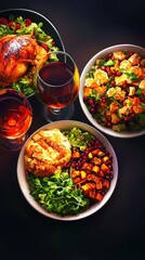 Colorful and Nutritious Feast with Fresh Ingredients on Dark Table