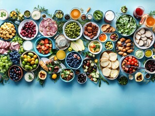 Colorful Spread of Fresh Fruits, Vegetables, and Gourmet Dishes