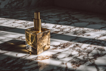 Luxury perfume bottle over a marble table