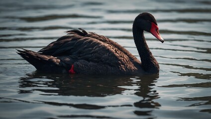 Fototapeta premium Majestic Black Swan Gliding on a Calm Lake