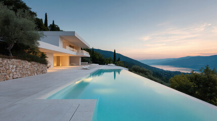 Naklejka premium luxurious mansion exterior in trend featuring striking geometric shapes and perfect symmetry