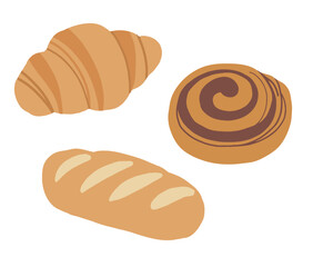 Freshly Baked Bread and Pastry Illustration Set. Vector design elements.