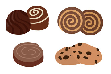 Assorted Chocolate and Cookie Illustration Set. Vector design elements.