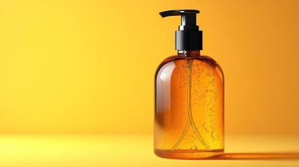 Elegant Hand Sanitizer Dispenser on Vibrant Yellow Background Studio Shot