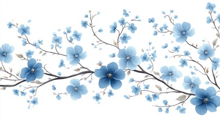 Elegant floral arrangement with blue flowers and branches on white