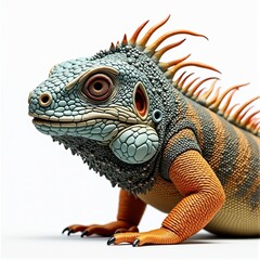 Obraz premium Detailed portrait of an iguana featuring its textured skin and striking orange and grey coloration.