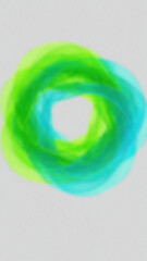 Abstract blurred vortex featuring blends of green and blue shades on a light gray background