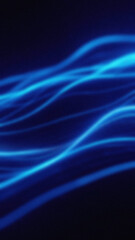 Wavy luminous blue light streaks traversing a dark blue gradient background displaying a sense of movement and fluid
