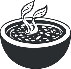 Naklejka premium Black and white icon of a seedling sprouting from soil in a round pot symbolizing growth and nature