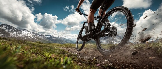 The cyclist navigating a rugged mountain trail under a dramatic sky