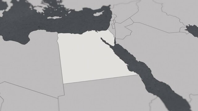 Map of EGYPT, From above zooming in to show country&nbsp;with borders.