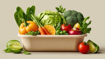 Eco-friendly food container with fresh ingredients.
