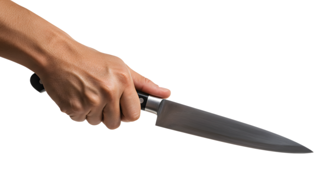Holding Sharp Kitchen Knife Preparing for Cooking with Neutral Background - Powered by Adobe