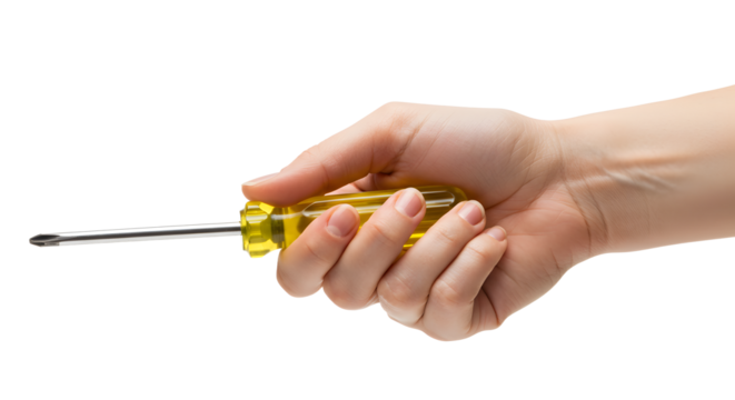 Holding Screwdriver Tool with Yellow Handle for Repair or Construction