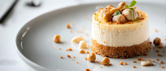 Mini Cheesecake with Caramel Base and Roasted Nuts Topping