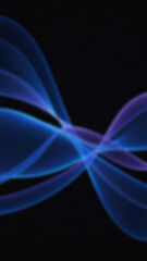 Naklejka premium Flowing blue and purple light trails cross each other against a dark black background creating a layered wavy effect