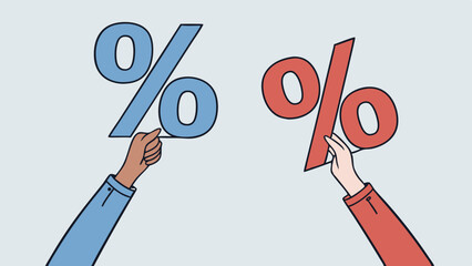 Symbolize financial concepts, Percentage signs, one blue and one red,