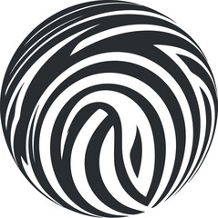Close-up of a circular black and white fingerprint pattern representing identity and security