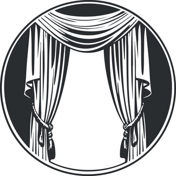 black and white theater curtains in circle clip art preview