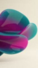 Abstract smooth shape with turquoise and pink gradient colors blurry and out of focus on a light background
