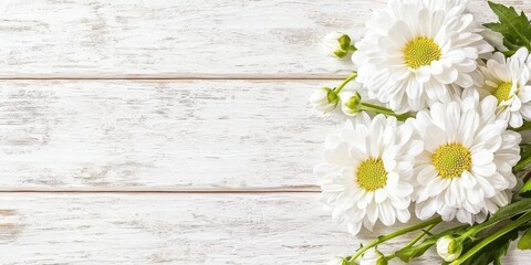 Fototapeta premium Delicate White Daisies on Rustic Wooden Surface for Floral Design