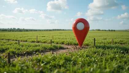 Red Map Pin Marker in Green Agricultural Field