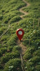 Red Map Pin Marker in Green Agricultural Field