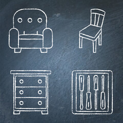 Furniture renovation chalkboard icon set