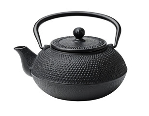 Elegant black teapot with textured design.