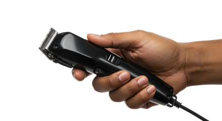 Holding Black Hair Clipper in Hand Against White Background