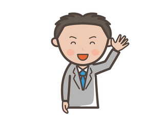 笑顔で挨拶をする若い男性ビジネスマンの上半身イラスト