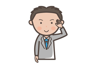 了解の敬礼ポーズをする若い男性ビジネスマンの上半身イラスト