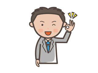 了解のOKサインを送る若い男性ビジネスマンの上半身イラスト
