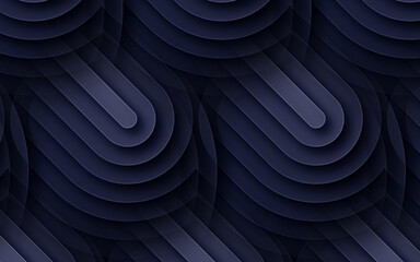Abstract seamless dark navy background pattern with overlapping rounded shapes creating a deep dimensional textured graphic design