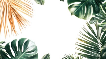 Naklejka premium Tropical leaves frame, white background, mockup, design