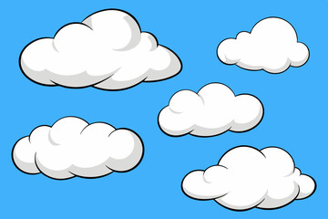 Fototapeta premium Cartoon clouds on blue sky background illustration