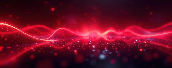 Obraz premium Red neon lights reflect, creating vibrant streaks and glowing sparks on black , lens flare, spark, background