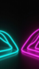Curved neon light effects in cyan and magenta on a black background creating abstract shapes with a futuristic and