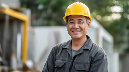 Skilled Construction Worker in Safety Gear Enjoying Work Outdoors