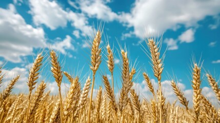 Fototapeta premium Golden wheat field under a vibrant sky