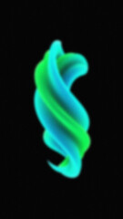 Abstract twisted shape with green and blue gradient on a black background