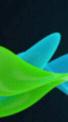 Abstract depiction of intersecting green and blue curved shapes set against a dark background
