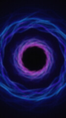 Abstract dark background showing a swirl of blue and purple light encircling a central black void