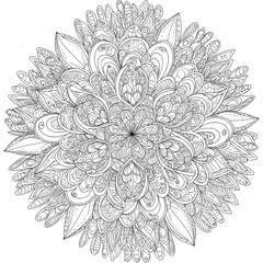 intricate floral mandala design with delicate shapes and lines; detailed coloring page